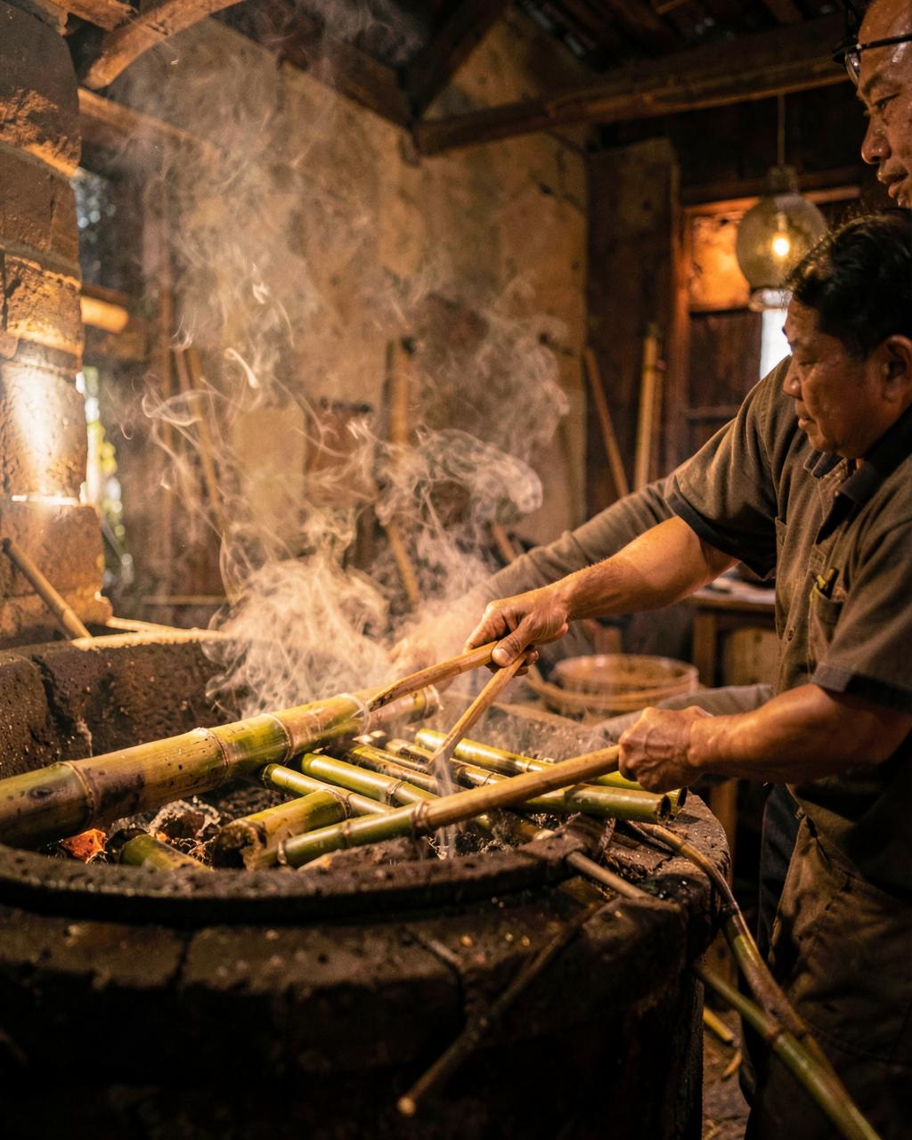 Hun tre trong lò khói than gỗ tại Xuân Lai